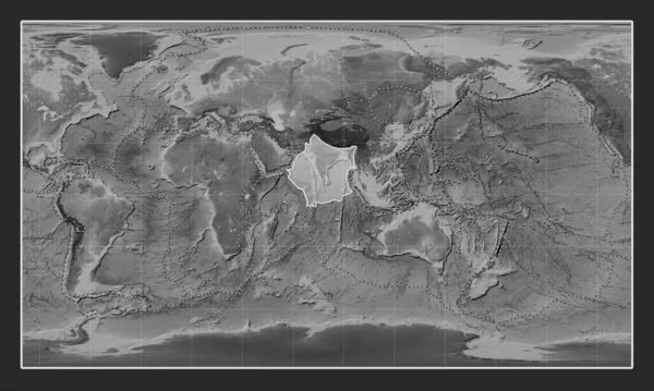 Indyjska Płyta Tektoniczna Mapie Elewacji Skali Szarości Projekcji Patterson Cylindrical — Zdjęcie stockowe