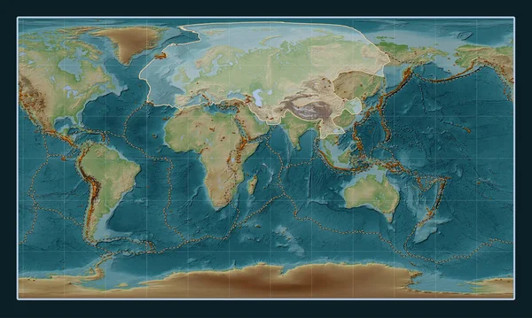 Ευρασιατική Τεκτονική Πλάκα Στον Υψομετρικό Χάρτη Τύπου Wiki Στην Κυλινδρική — Φωτογραφία Αρχείου
