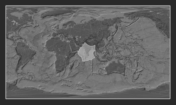 Ινδική Τεκτονική Πλάκα Στον Υψομετρικό Χάρτη Του Bilevel Στον Κυλινδρικό — Φωτογραφία Αρχείου