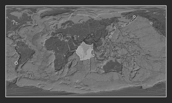 Ινδική Τεκτονική Πλάκα Στον Υψομετρικό Χάρτη Του Bilevel Στον Κυλινδρικό — Φωτογραφία Αρχείου