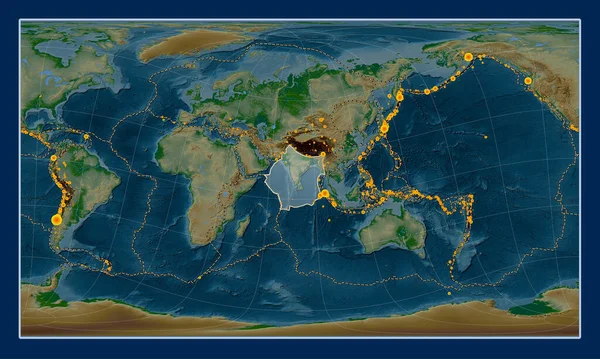 Plaque Tectonique Indienne Sur Carte Physique Altitude Dans Projection Oblique — Photo