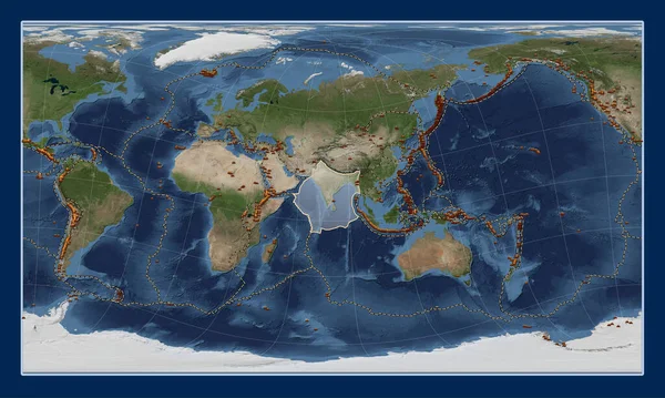 Indická Tektonická Deska Satelitní Mapě Modrého Mramoru Pattersonově Válcovité Projekci — Stock fotografie