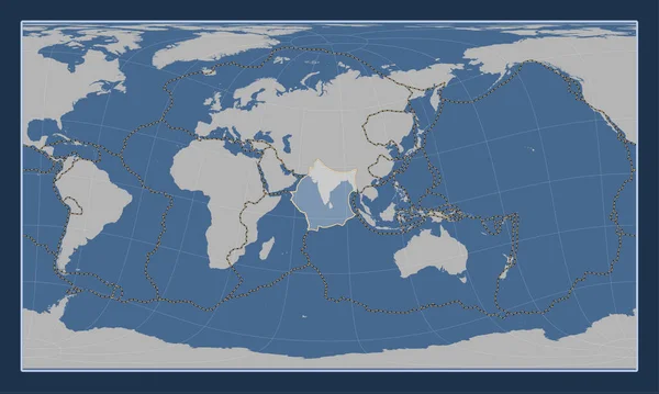 Placă Tectonică Indiană Harta Conturului Solid Din Proiecția Cilindrică Patterson — Fotografie, imagine de stoc