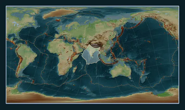 Індійська Тектонічна Пластина Карті Підвищення Стилі Wiki Проекції Patterson Циліндрична — стокове фото