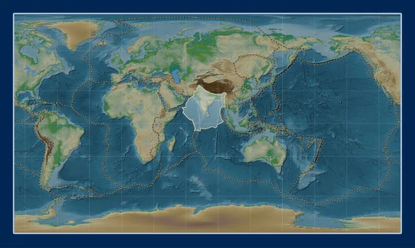 Індійська Тектонічна Плита Карті Фізичного Підвищення Циліндричній Проекції Паттерсона Центром — стокове фото