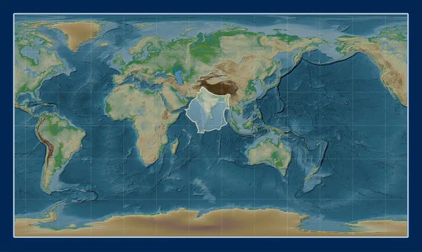 Indická Tektonická Deska Mapě Fyzické Nadmořské Výšky Pattersonově Válcovité Projekci — Stock fotografie