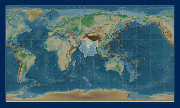 Indická Tektonická Deska Mapě Fyzického Převýšení Pattersonově Válcové Projekci Středem — Stock fotografie