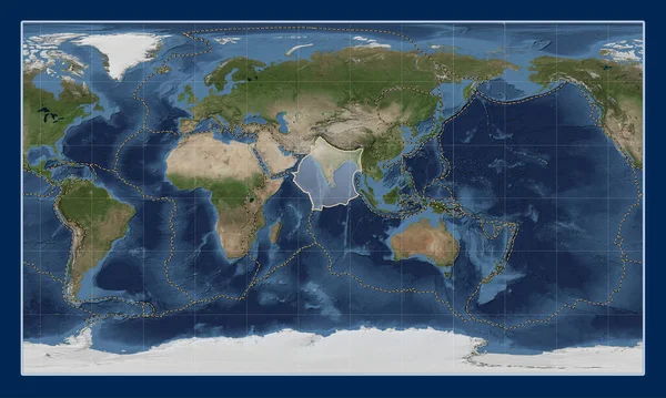 Indyjska Płyta Tektoniczna Mapie Satelitarnej Blue Marble Projekcji Patterson Cylindrical — Zdjęcie stockowe