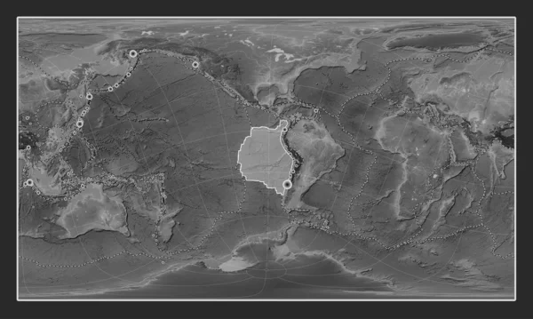 Nazca Tectonic Plate Grayscale Elevation Map Patterson Cylindrical Oblique Projection — Stock Photo, Image