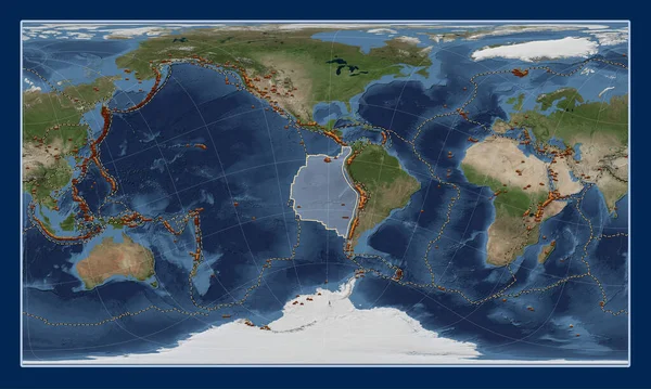 Płyta Tektoniczna Nazca Mapie Satelitarnej Blue Marble Projekcji Patterson Cylindrical — Zdjęcie stockowe