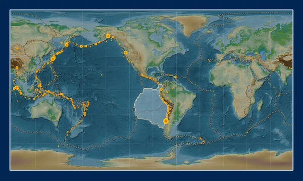 Patterson Silindirik Projeksiyon Merkezli Fiziksel Yükseklik Haritasında Nazca Tektonik Plakası — Stok fotoğraf