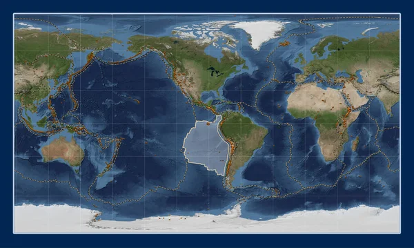 Tektonická Deska Nazca Satelitní Mapě Modrého Mramoru Pattersonově Válcové Projekci — Stock fotografie