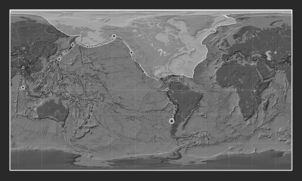 Placa Tectónica Norteamericana Mapa Elevación Bilevel Proyección Cilíndrica Patterson Centrada — Foto de Stock