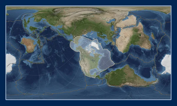 Placa Tectónica Norteamericana Mapa Satélite Mármol Azul Proyección Cilíndrica Oblicua —  Fotos de Stock