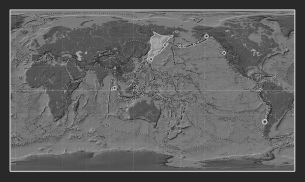Okhotsk Płyta Tektoniczna Dwupoziomowej Mapie Wzniesień Patterson Cylindryczne Projekcji Środkowej — Zdjęcie stockowe