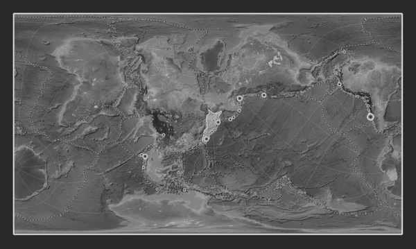 Okhotská Tektonická Deska Mapě Nadmořské Výšky Stupních Šedi Pattersonově Válcové — Stock fotografie