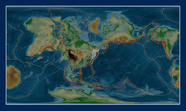 Okhotsk Tektonische Plaat Fysieke Hoogte Kaart Patterson Cilindrische Bliksem Projectie — Stockfoto