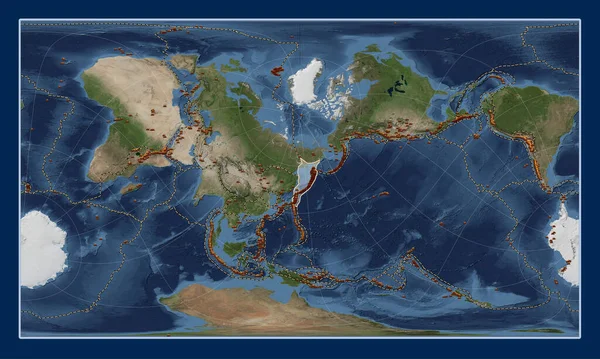 Placa Tectónica Okhotsk Mapa Satélite Mármol Azul Proyección Cilíndrica Oblicua —  Fotos de Stock