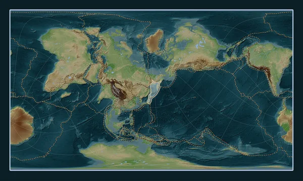 Plaque Tectonique Okhotsk Sur Carte Élévation Style Wiki Dans Projection — Photo