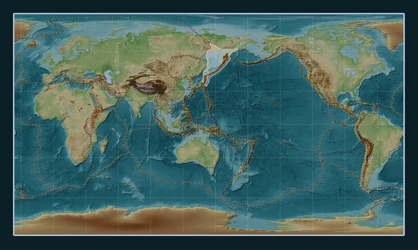 Okhotská Tektonická Deska Mapě Výšky Stylu Wiki Pattersonově Válcové Projekci — Stock fotografie