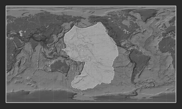 パターソン円筒形投影を中心とした胆汁高層地図上の太平洋テクトニックプレート — ストック写真