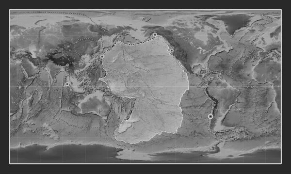 Lempeng Tektonik Pasifik Pada Peta Elevasi Skala Abu Abu Dalam — Stok Foto