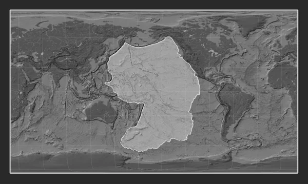 Pacific tectonic plate on the bilevel elevation map in the Patterson Cylindrical Oblique projection centered meridionally and latitudinally.