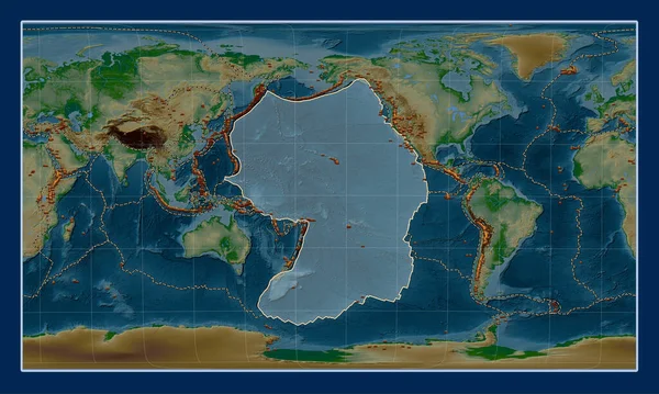 Plaque Tectonique Pacifique Sur Carte Physique Altitude Dans Projection Oblique — Photo