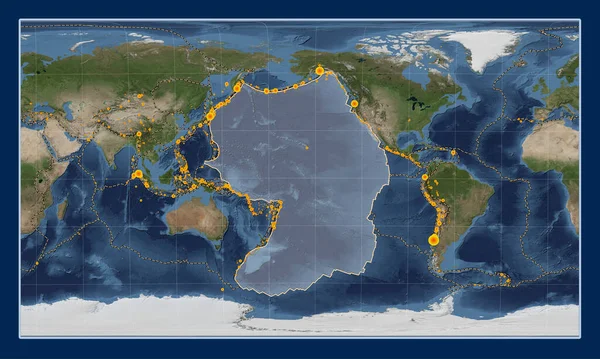 Tektonická Deska Mapě Satelitu Modrý Mramor Pattersonově Válcové Projekci Středem — Stock fotografie