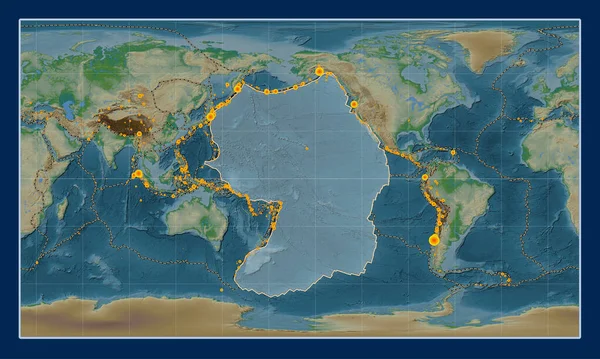 Płyta Tektoniczna Pacyfiku Mapie Elewacji Fizycznej Projekcji Patterson Cylindrical Wyśrodkowana — Zdjęcie stockowe