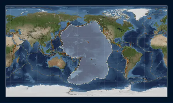 Placa Tectónica Del Pacífico Mapa Satélite Mármol Azul Proyección Cilíndrica — Foto de Stock