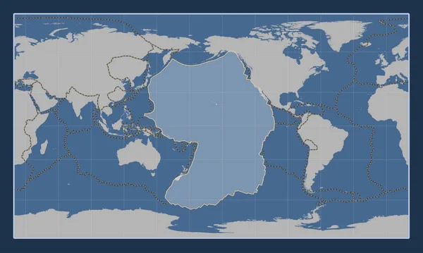 Тихоокеанська Тектонічна Плита Мапі Твердого Контуру Циліндричній Проекції Паттерсона Центром — стокове фото