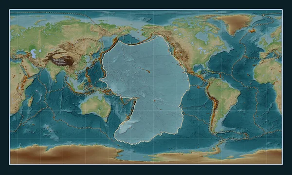 Pacifická Tektonická Deska Mapě Nadmořské Výšky Stylu Wiki Pattersonově Válcové — Stock fotografie