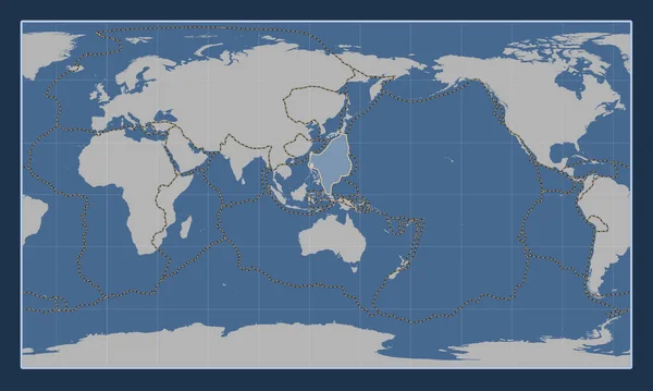 Patterson Silindirik Projeksiyonunun Meridyenik Merkezli Katı Hat Haritasında Filipin Denizi — Stok fotoğraf