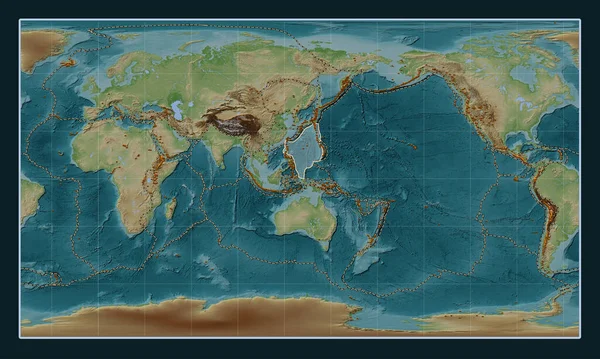 패터슨 원통형 투영의 스타일의 지도에 필리핀 지각판은 Meridionally 알려진 화산의 — 스톡 사진