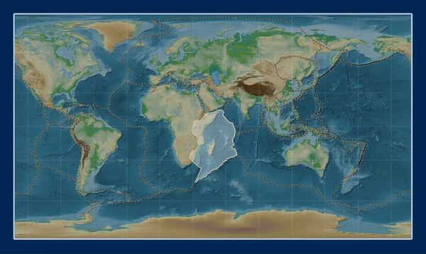 Patterson Silindirik Projeksiyonunun Fiziksel Yükseklik Haritasındaki Somalili Tektonik Plaka Meridyensel — Stok fotoğraf