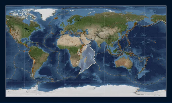 パターソン シリンドリカル プロジェクションのブルー マーブル衛星地図上のソマリアのテクトニックプレートは 単独で中心となった 既知の火山の分布について — ストック写真