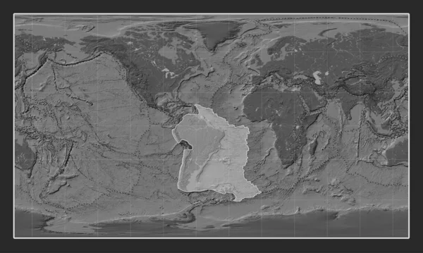Południowoamerykańska Płyta Tektoniczna Dwupoziomowej Mapie Wzniesień Projekcji Patterson Cylindrical Wyśrodkowana — Zdjęcie stockowe