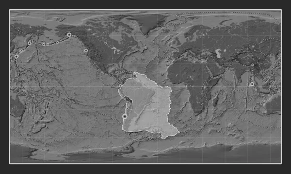 Südamerikanische Tektonische Platte Auf Der Zweiebenen Höhenkarte Der Zylindrischen Patterson — Stockfoto