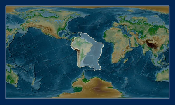 Placa Tectónica Sudamericana Mapa Elevación Física Proyección Cilíndrica Oblicua Patterson — Foto de Stock