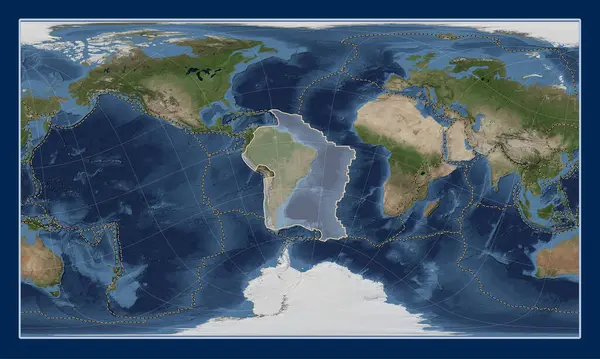 Zuid Amerikaanse Tektonische Plaat Blue Marble Satellietkaart Patterson Clindrical Oblique — Stockfoto
