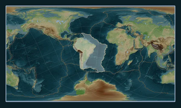 Placa Tectónica Sudamericana Mapa Elevación Estilo Wiki Proyección Oblicua Cilíndrica — Foto de Stock