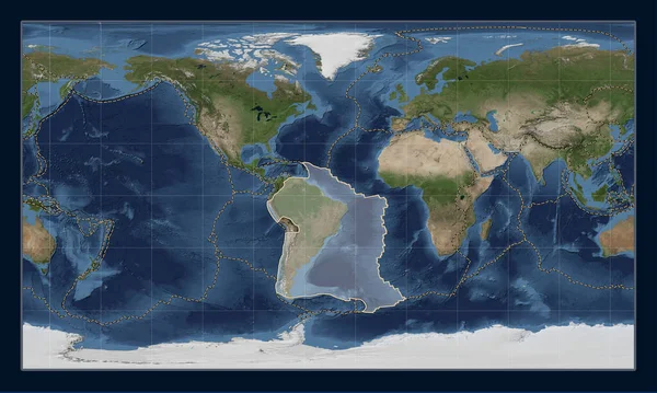 Sydamerikansk Tektonisk Platta Satellitkartan Blue Marble Patterson Cylindrisk Projektion Centrerad — Stockfoto