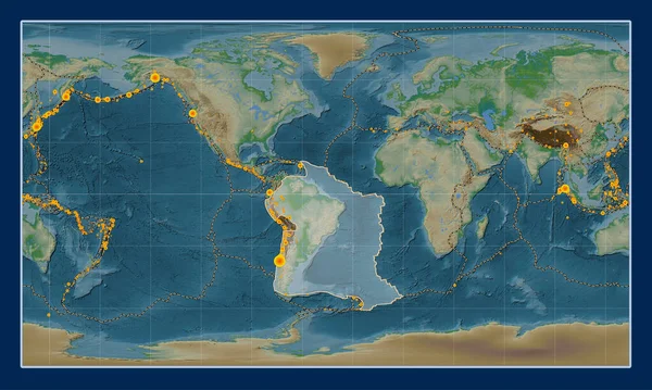 Jihoamerická Tektonická Deska Mapě Fyzické Nadmořské Výšky Pattersonově Válcové Projekci — Stock fotografie