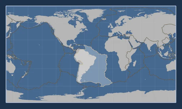 Patterson Silindirik Projeksiyonunun Meridyenik Merkezli Katı Hat Haritasındaki Güney Amerika — Stok fotoğraf