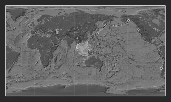 Die Sunda Tektonische Platte Auf Der Zweiebenen Höhenkarte Der Zylindrischen — Stockfoto