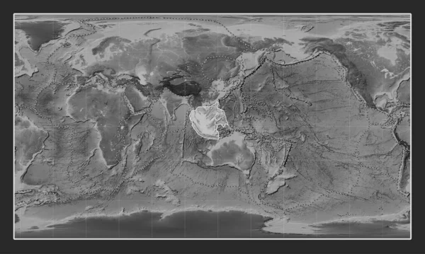 Plaque Tectonique Sunda Sur Carte Élévation Niveaux Gris Dans Projection — Photo