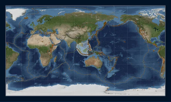 Mavi Mermer Uydu Haritasındaki Sunda Tektonik Plakası Patterson Silindirik Projeksiyonunun — Stok fotoğraf