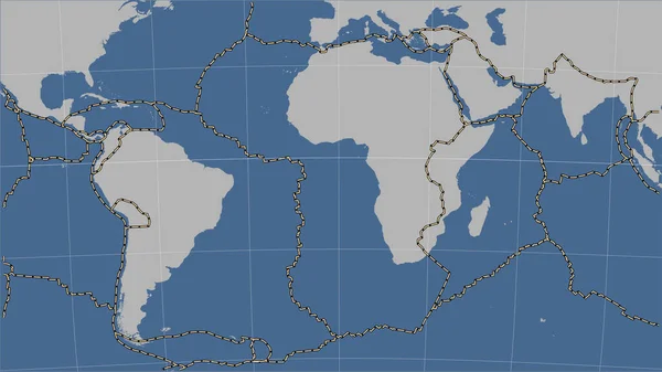 Hranice Tektonických Desek Přiléhajících Africké Tektonické Desce Pevné Obrysové Mapě — Stock fotografie