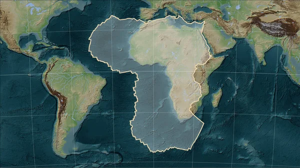 Shape of the African tectonic plate on the Wiki style elevation map in the Patterson Cylindrical (oblique) projection